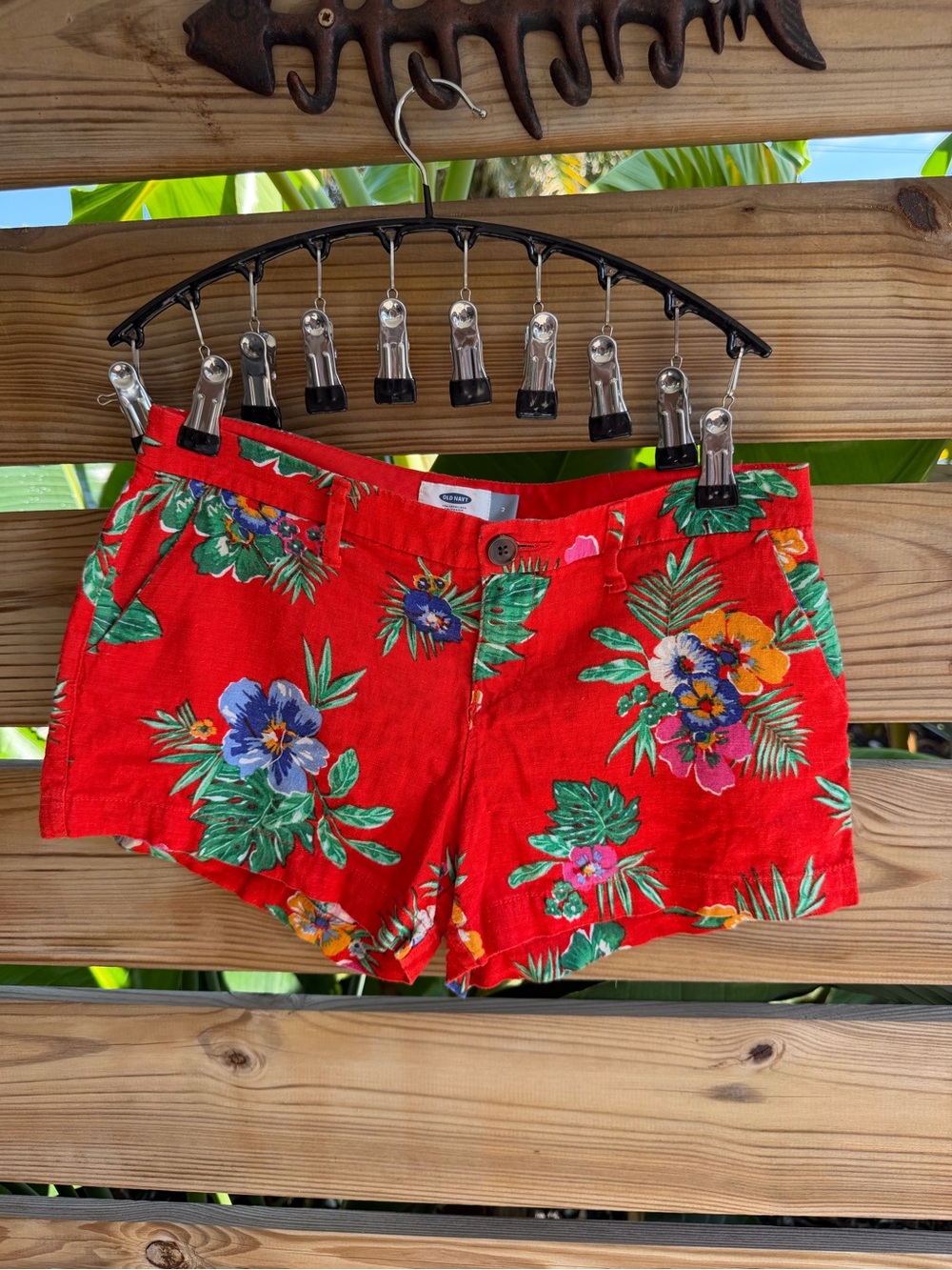Old Navy Red Floral Jean Shorts
